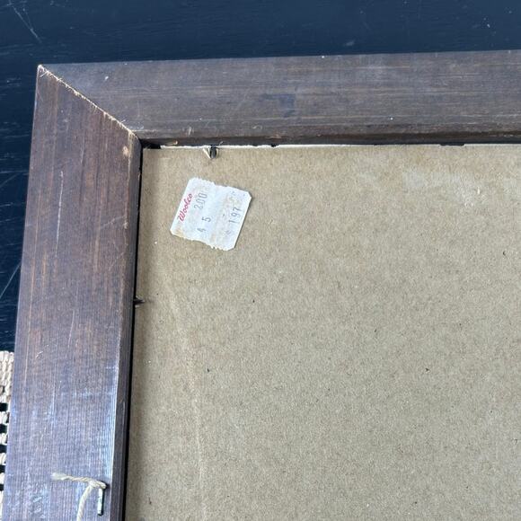 Vtg Print Board Artwork- Big Eyes Puppy- brown frame- 18x15" pity puppy hound - Picture 4 of 5